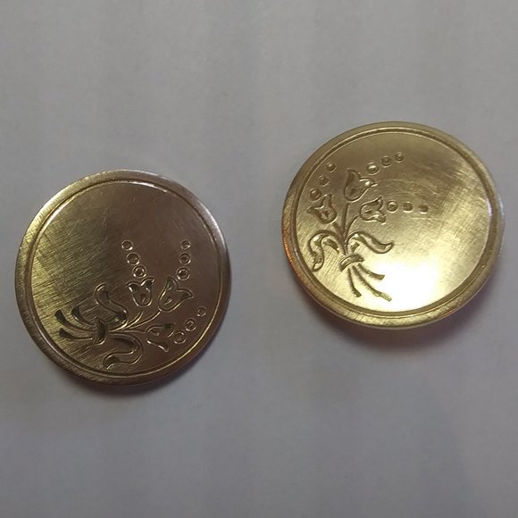 Gold filled round floral etched clip earrings 1 20 12K GF BAB - Picture 9 of 14